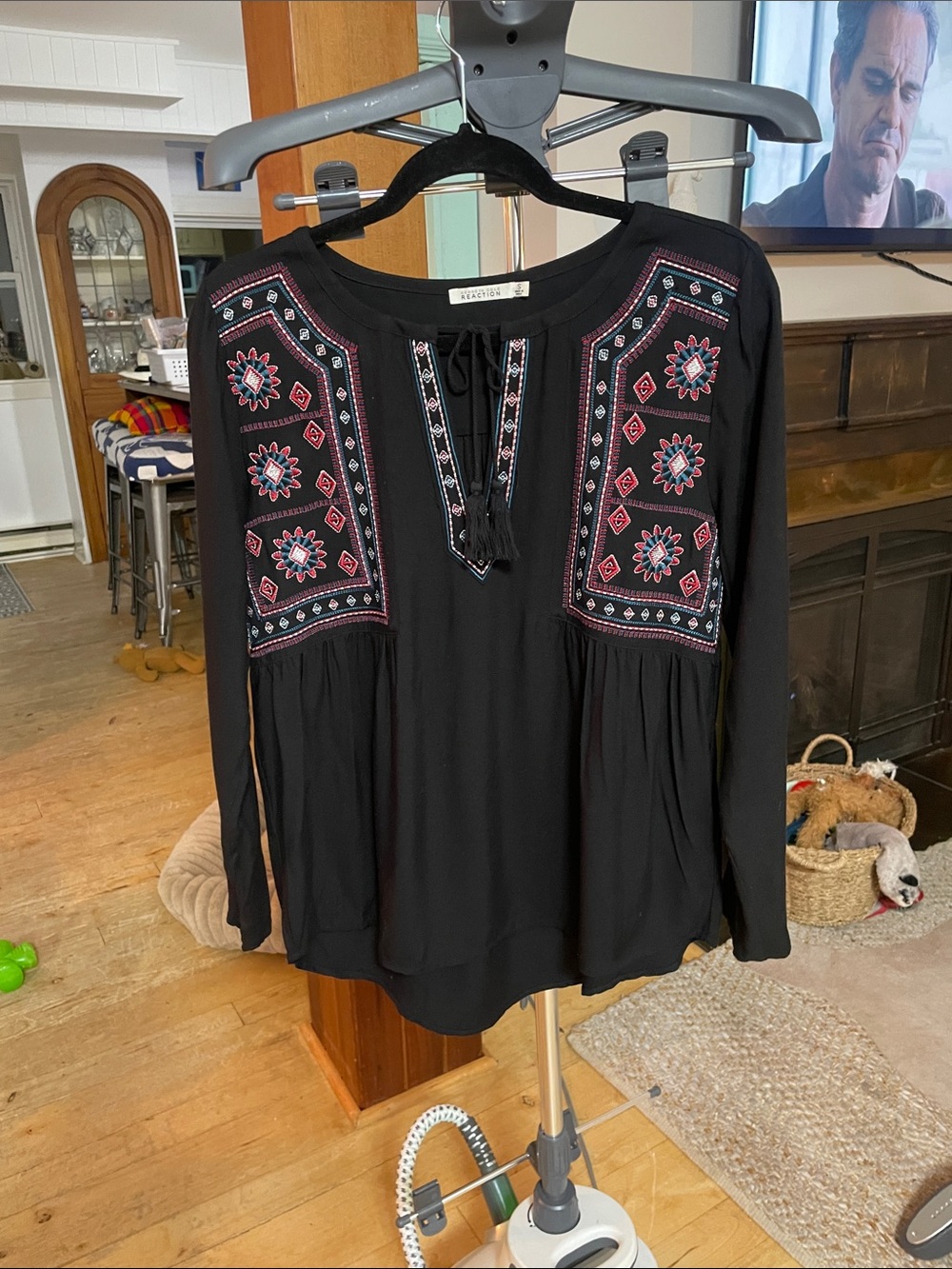 Kenneth Cole Black Tunic with Pink & Blue Embroidery Accents